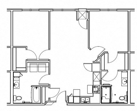 Floor plan for 2 beds, 2 baths, 1038 sqft